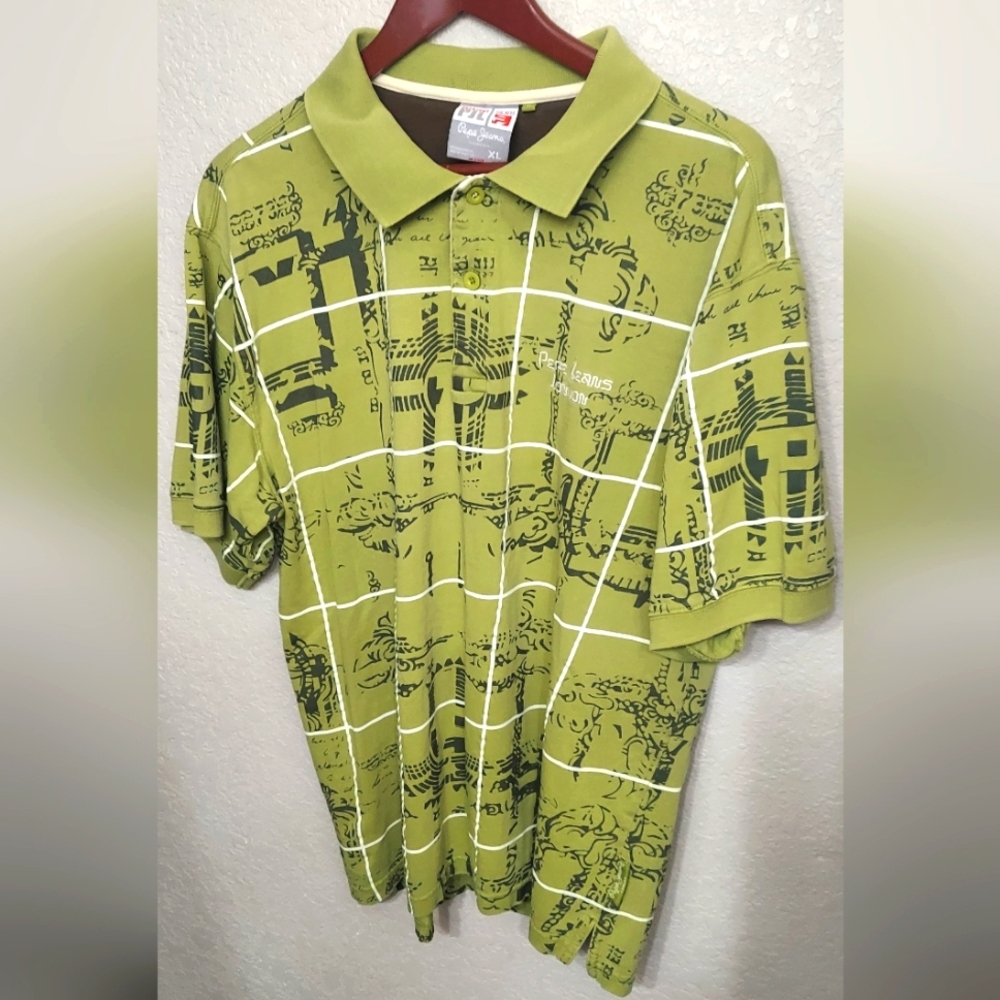 VTG 90's Jeans London Polo Logo Green short sleeve Shirt Men's Size XL